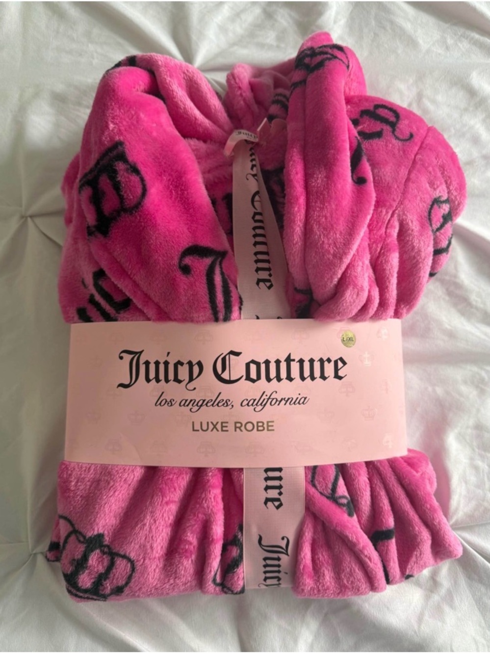 Juicy Couture Plush Robe - Bright Pink with Black Logo